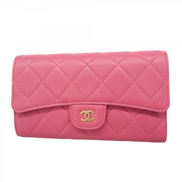 CHANEL Accessories - Chanel Matelasse Tri-fold Long Wallet in Lambskin, Pink Champagne, Women's